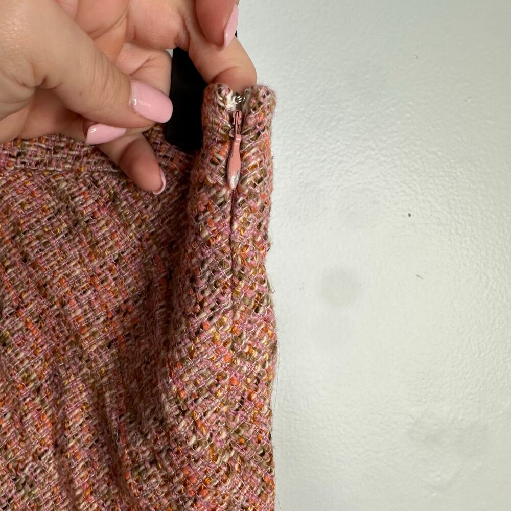 Gap Tweed Skirt Womens 4 Pink Wool Blend EUC Velvet Trim Holiday 04 A-Line Flare - Picture 4 of 8
